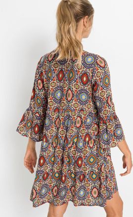 Bonprix Minikleid BONPRIX Minikleid aus fliessender Viskose, Damen, Gr. 34, N-Gr, orange (orange, blau, gr&uuml;n, rot, wei&szlig; bedruckt), Obermaterial: 100% Viskose,