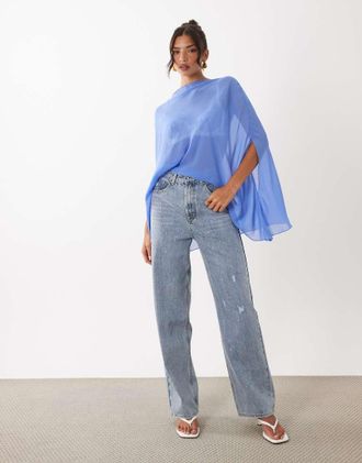 Lioness Jeans dritti in misto cotone lavaggio azzurro con strass-Blu