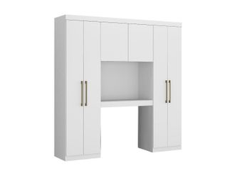 Vente-Unique Armario cabecero ANTERO - 6 puertas - Con armario y compartimentos - Ancho 200 cm - Blanco