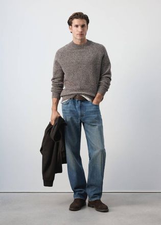 Mango Maglione 100% lana italiana, lavorazione a maglia fine marrone tabacco - Uomo - XXL - MANGO MAN