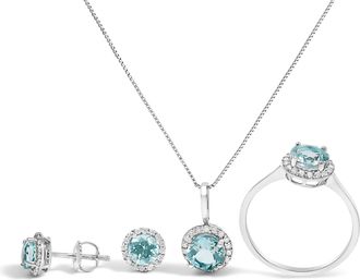 House of Brilliance 10K Gold Gemstone and 3/8 Cttw Diamond Halo Jewelry Set