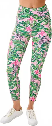 Lilly Pulitzer Weekender High Rise Midi Legging In Conch Shell Pink Cross Grain Roaring With Joy