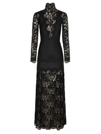 Paco Rabanne Lace Polyamide Sheer Sleeve Maxi Dress