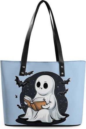 Generic Halloween Teacher Ghost Read Books Tote Bags for Women Cute Shoulder Purses Handbags