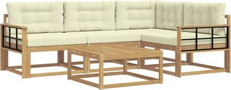 vidaXL Conjunto De Sof&aacute;s De Exterior 5 Uds. Blanco Y Crema Poli&eacute;ster Vidaxl