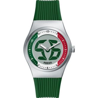 Fossil World Flags Big Tic Anadigi Silicone Strap Watch, 40mm in Green at Nordstrom
