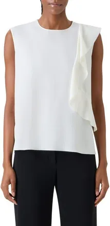 Akris Asymmetric Ruffle Laser Cut Crepe Top in Cream at Nordstrom, Size 16