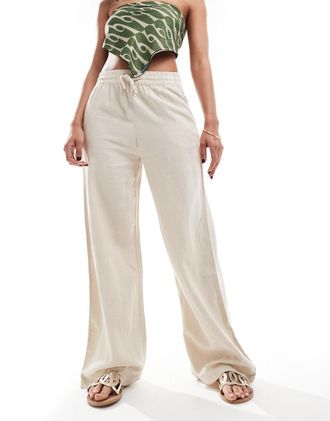 Jacqueline de Yong wide leg linen mix pants in stone - part of a set-Neutral