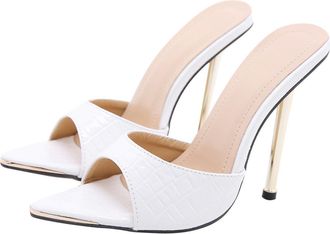 Yardwe Womens Pointed Toe High Heel Sandal Slippers White Size 36 Summer Party Banquet Footwear