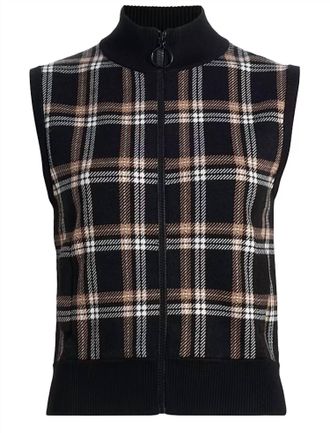 Akris Womens Knit Cardigan Vest In Black Cream Camel