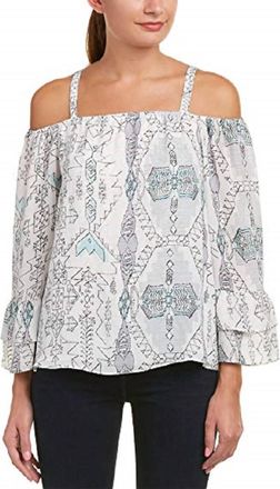 Parker Off The Shoulder Tribal Print Top In White/blue