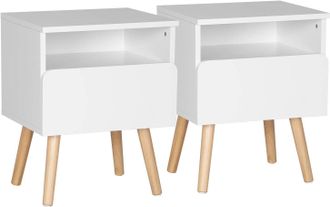 Woltu Woltu - Juego De 2 Mesitas De Noche Multiusos, Dise&ntilde;o Abierto, Madera Blanca