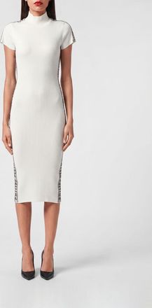 Philipp Plein Abito midi a tubino in maglia a coste con ricami di strass