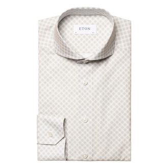 Eton Slim-fit overhemd met print - Heren - Zakelijke Overhemden - Bruin - M - Katoen - Overhemden