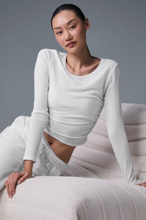 Alo | Gather Long Sleeve Top in White, Size: Medium