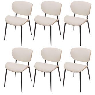 Hhg Hhg - Juego De 6 Sillas De Comedor 233, Silla, Madera Curvada Imitaci&oacute;n Cuero 280g/m&sup2; Oeko-tex Mvg, Natural, Blanco