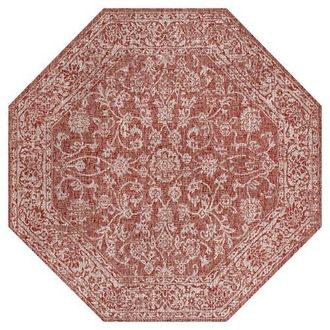 Jonathan Y Designs Tela Bohemian Textured Weave Floral Octagon Indoor/Outdoor Area Rug in Red/taupe at Nordstrom, Size 5Ft 0In X 5Ft 0In