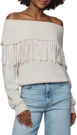 Splendid Simone Fringe Off the Shoulder Sweater in Pale Oak at Nordstrom Rack, Size X-Large