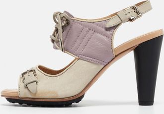 Tod's Tods Grey/purple Suede And Leather Ankle Strap Sandals
