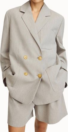 By Malene Birger Railey Double-Breasted Blazer In Grey Brown Melange