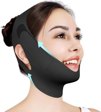 OEM Correa Para La Barbilla Para Dormir, Correa Ajustable Para La Barbilla, Moldeador De Mand&iacute;bula, M&aacute;scara Lifting En Forma De V, Negro, Talla &Uacute;nica