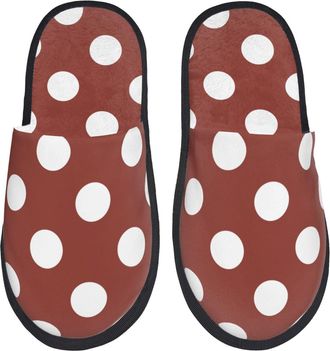 Generic Cotton Slipper Maroon And White Polka Dot Print Comfortable Winter Slippers Plush Lightweight Womens Slippers Family Travel L