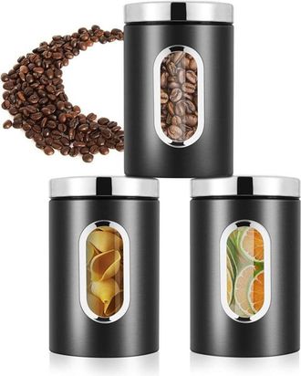 OEM Tarro De Caf&eacute; Herm&eacute;tico De Acero Inoxidable, Juego De 3 Tarros De Almacenamiento De Alimentos Herm&eacute;ticos Con Ventana, Caja De Almacenamiento De Cocina