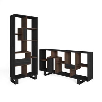 Skraut Home Librer&iacute;a efecto madera negro y roble oscuro 67x31x174cm con patas