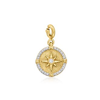 Ross-Simons Diamond Compass Charm in 18kt Gold Over Sterling
