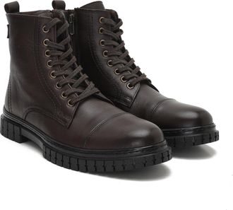 Desa Mens Leather Lace-Up Boots - Textile Lining, Plastic Sole, Flat Heel | brown - 40