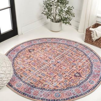 Jonathan Y Designs Kemer All-Over Persian Machine-Washable Round Area Rug in Red/blue at Nordstrom, Size 8Ft 0In X 8Ft 0In