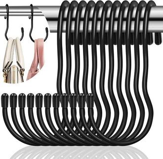 No Brand 12 Ganchos En Forma De S, Negros, Para Colgar Ollas, Sartenes, Tazas De Caf&eacute;, Ropa Y Plantas En El Hogar, Armarios De Cocina, Garajes, Jardines, Etc.,