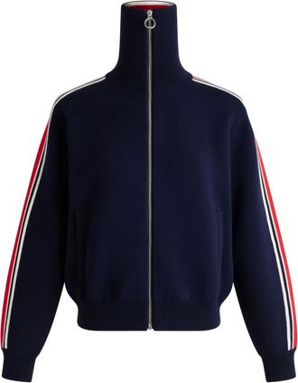 Fusalp stripe-detail zip-up cardigan - women - Polyamide/Wool/Elastane - L - Blue