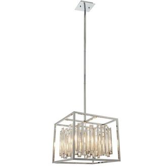 Loops Hanging Ceiling Pendant Light Chrome & Crystal Gorgeous Modern Square Box Shade