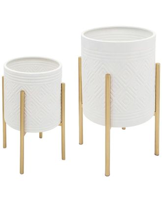 Sagebrook Home Set of 2 Aztec Planters on Metal Stands