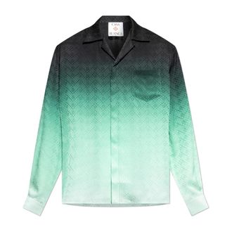 Casablanca Overhemden, Heren, Groen, M, Zijden overhemd met monogram