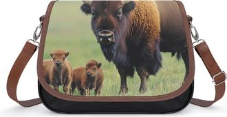 Generic Bison Family Mom And Little Leather Crossbody Bags for Women Messenger Handbag Purse Shoulder Bag