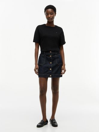 Tommy Hilfiger Womens High-Rise Denim Mini Skirt - Rinse Blue - L