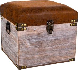 Wanderlust Deco Wanderlust Deco - Taburete Caj&oacute;n De Madera Y Polipiel Marr&oacute;n 30x30x28
