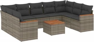 vidaXL Set De Sof&aacute;s De Jard&iacute;n 10 Pzas Con Cojines Rat&aacute;n Sint&eacute;tico Gris Vidaxl