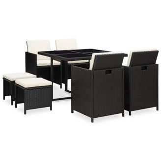 Berkfield Home 9 Piece Outdoor Dining Set with Cushions Poly Rattan Black