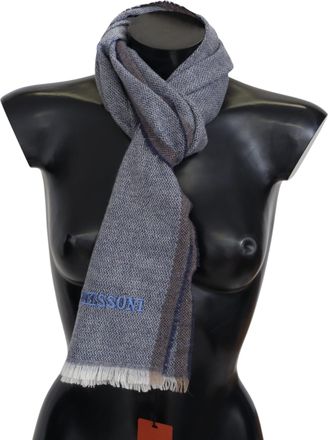 Missoni Mens Gray Striped Wool Unisex Neck Wrap Fringes Scarf