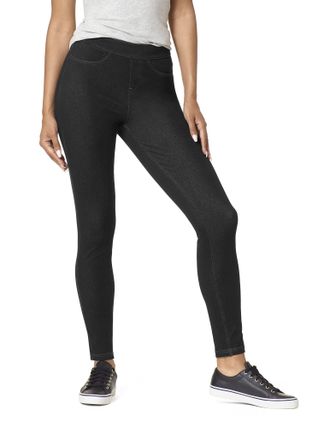 Hue Womens Curvy Fit Essential Denim Leggings Hosiery, Black, Large