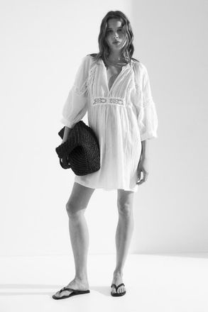 H&M Lace-inset Tunic Dress in White at Nordstrom, Size X-Small