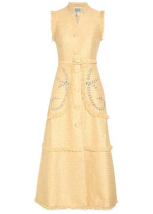 Huishan Zhang Huishan Zhang Corinthe Crystal-embellished Belted Tweed Midi Dress - Yellow - 12 (UK12 / M)