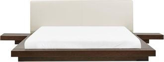 Beliani Beliani - Modern eu Super King Size Platform Bed 6ft Side Tables Faux Leather Headboard mdf Dark Ash Wood Zen