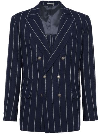Brunello Cucinelli Blazer doppiopetto a righe - Blu