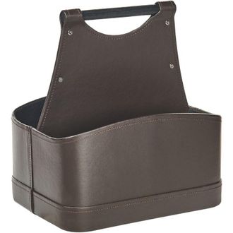 Beliani Beliani - Handmade Storage Basket with Handles Magazine Rack Two Compartments Faux Leather Dark Brown Uruk