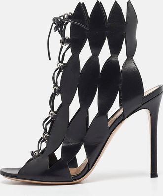 Gianvito Rossi Black Cutout Leather Lace Up Ankle Booties