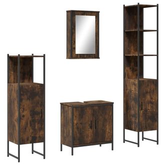 Berkfield Home 4 Piece Bathroom Furniture Set Smoked Oak Engineered Wood in Brown